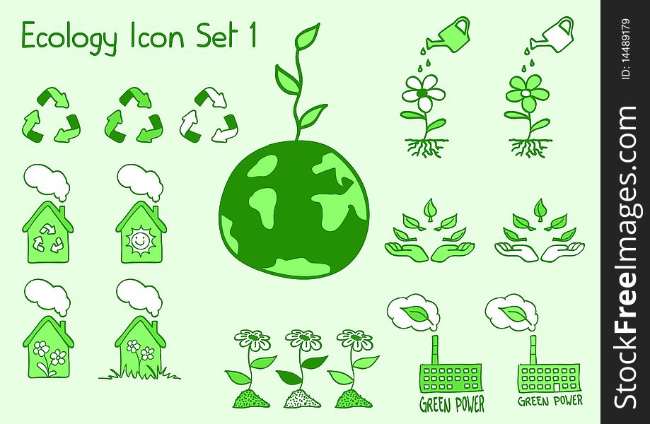 A set of ecology icons in doodle style. A set of ecology icons in doodle style