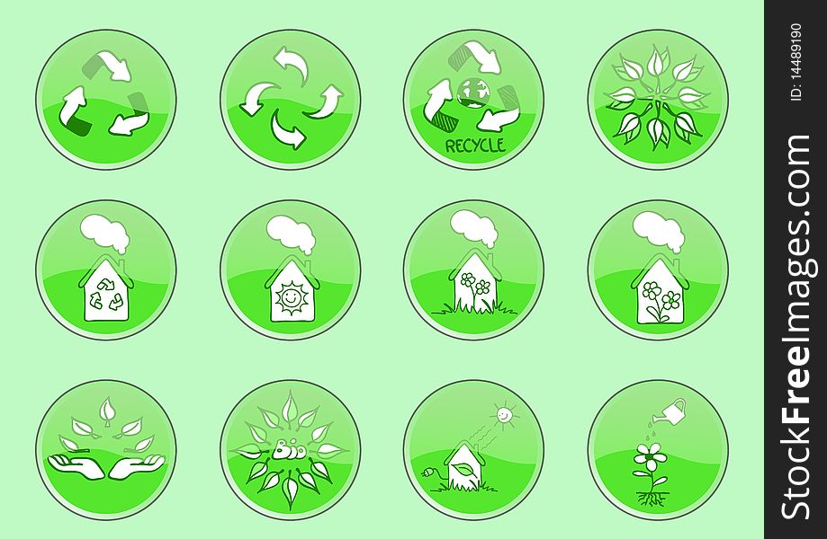 A set of ecology buttons. A set of ecology buttons