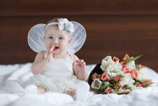 Free Happy Little Baby With Angel Wings Royalty Free Stock Image - 144823826