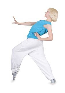 Teenage Girl Dancing Hiphop Over White Stock Photos
