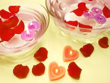 Spa Candles Red Rose Petals Stock Photography