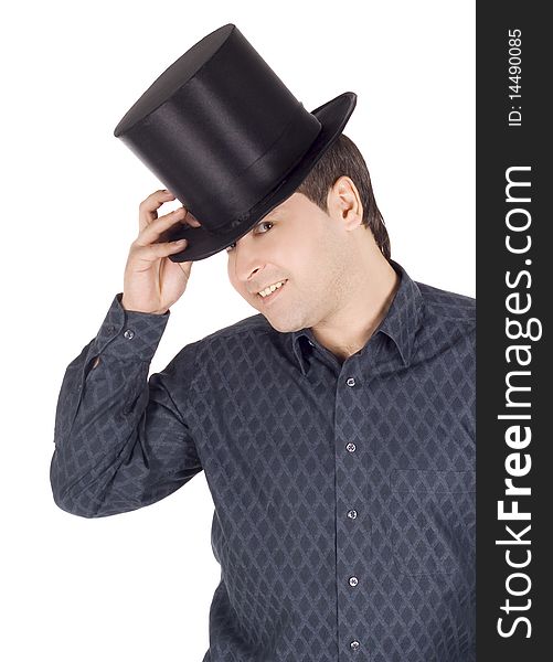 Brightly pictures of cheerful man in top hat (cylinder)