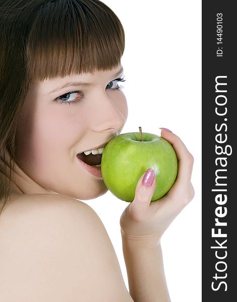 Woman with green apple