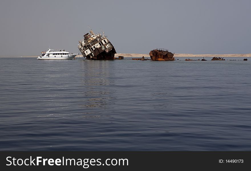 Sunken Russian ship. Near the island of Tiran. Egypt. Red Sea.