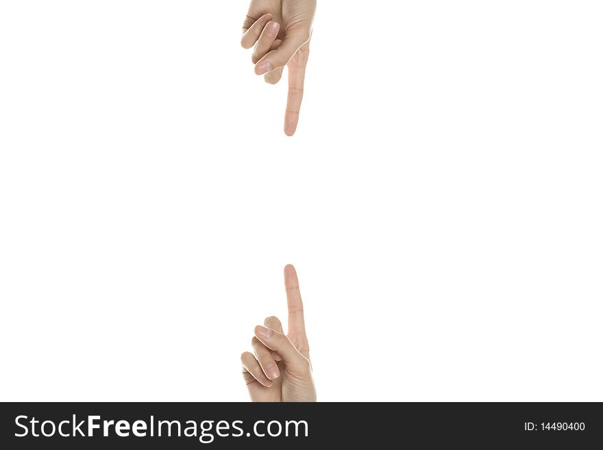 The hands at the top and bottom indicate the center. Isolated on white background. The hands at the top and bottom indicate the center. Isolated on white background
