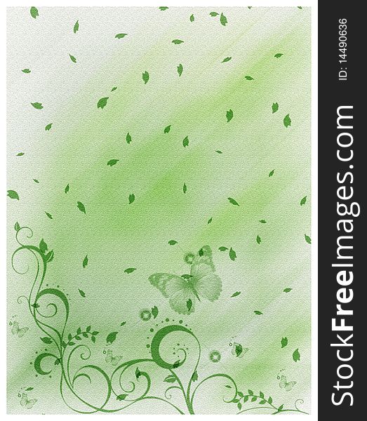 A beautiful invitation card with leaves and butterflies background