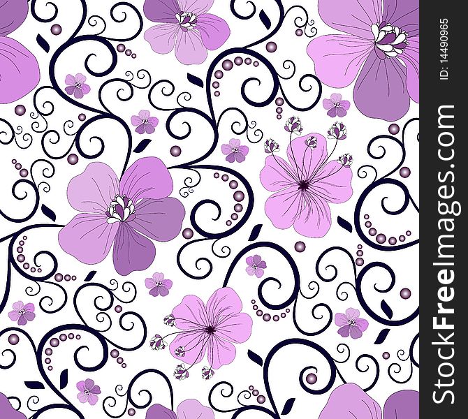 Seamless floral pattern with curls and flowers