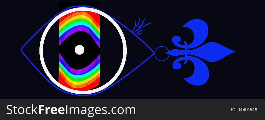 A rainbow eye in a blue fantasy fish