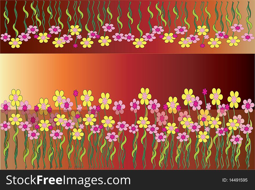 Flowers border at the brown background. Flowers border at the brown background