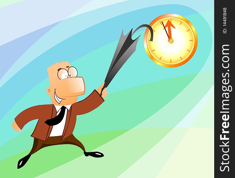 Businessman jumping at the clock