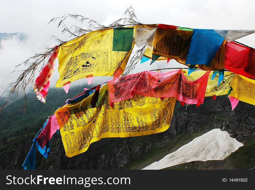 Colorful prayer flags in Tibet