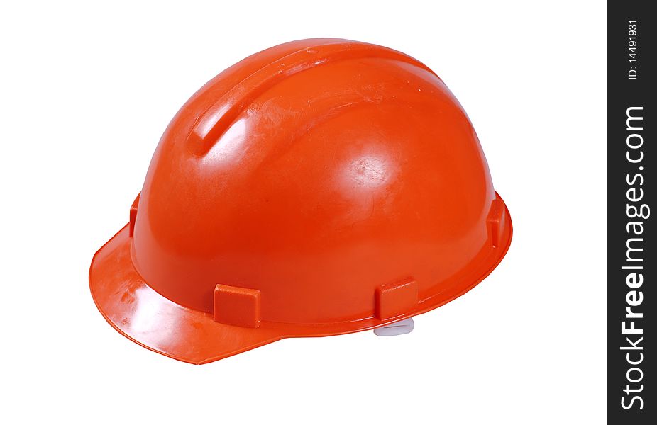 Isolated protective orange helmet for construction