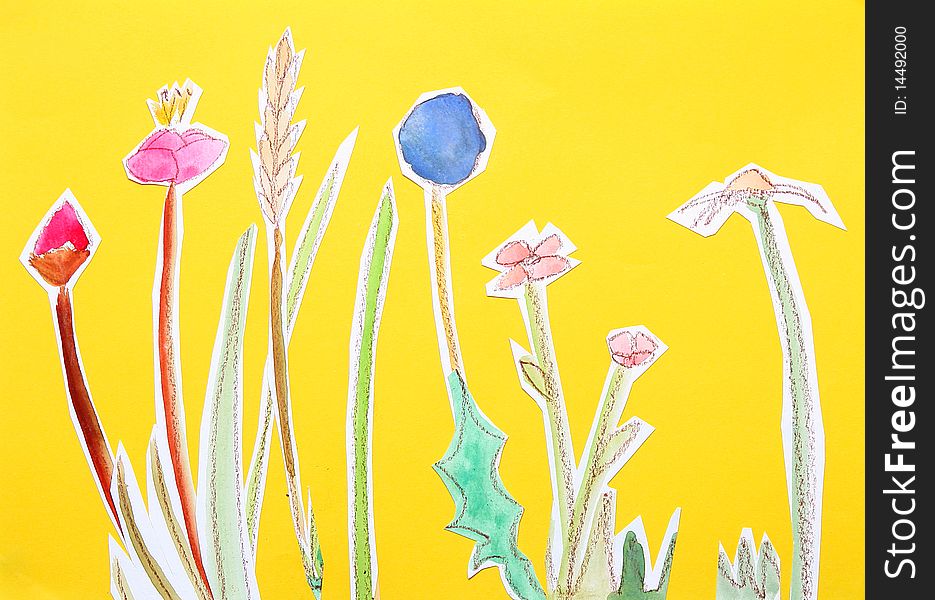 Flowers made with watercolors and collage