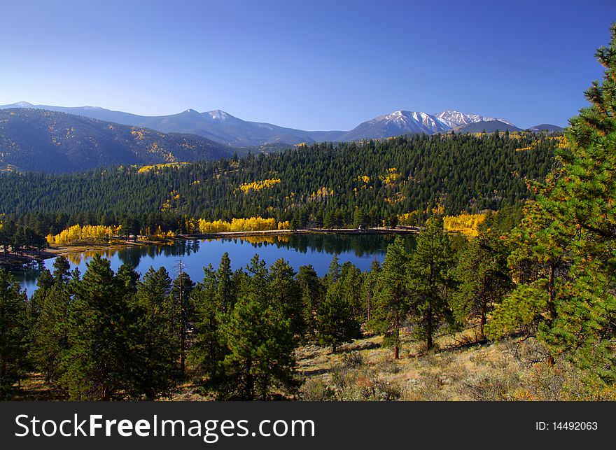 Scenic landscape in Rocky mountains of Colorado in autumn time