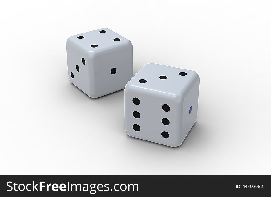 Two dices, render, isolated on white background