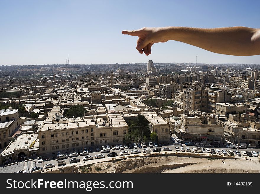Man Pointing To The Infinite Over Aleppo, Syria