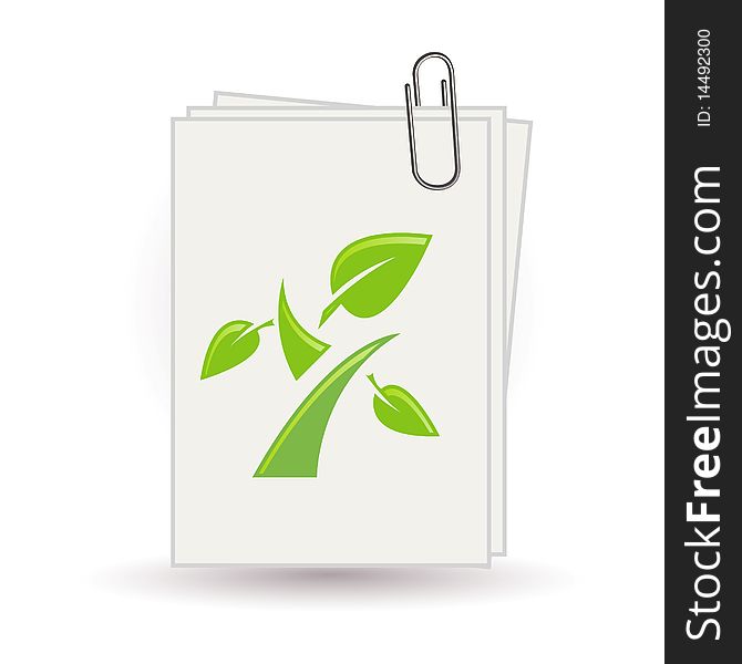Illustration of paper with plant on white