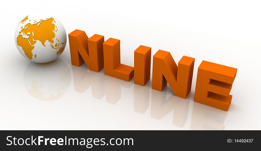 3d rendered illustration of orange online with earth on white background