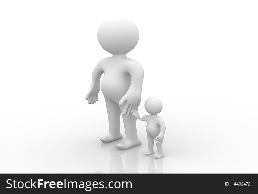 An illustration of a 3d father and son  standing next to each other, isolated on a white background