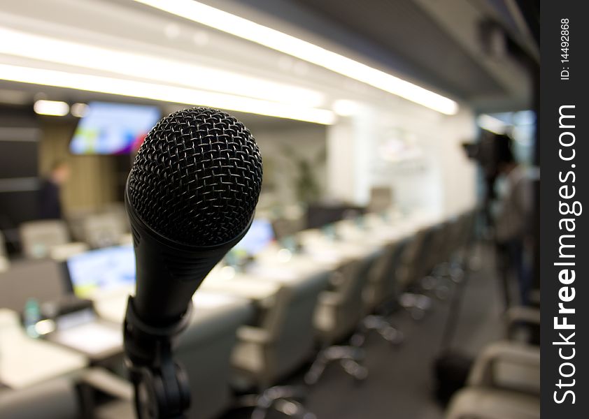 Microphone in a conference to a hall before a business meeting