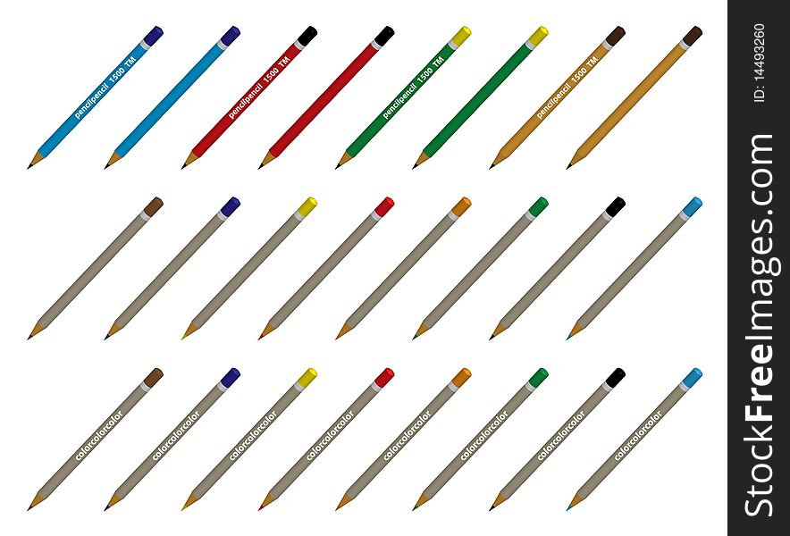 Collection of twenty-four black and colored pencils. Collection of twenty-four black and colored pencils