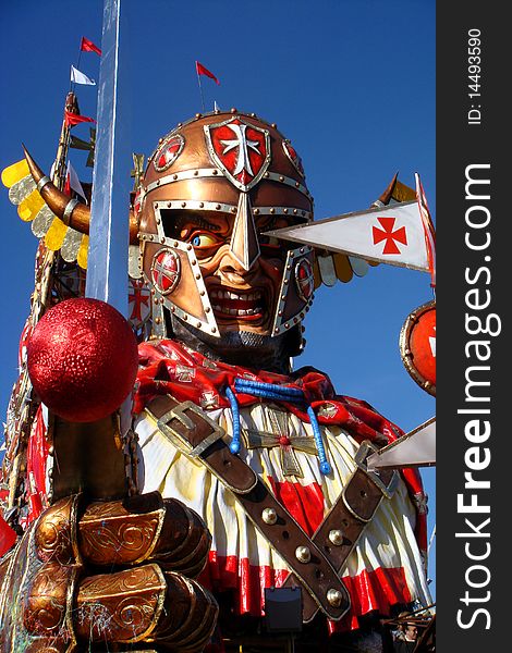 Allegoric cart of Viareggio carnival featuring a crusade soldier