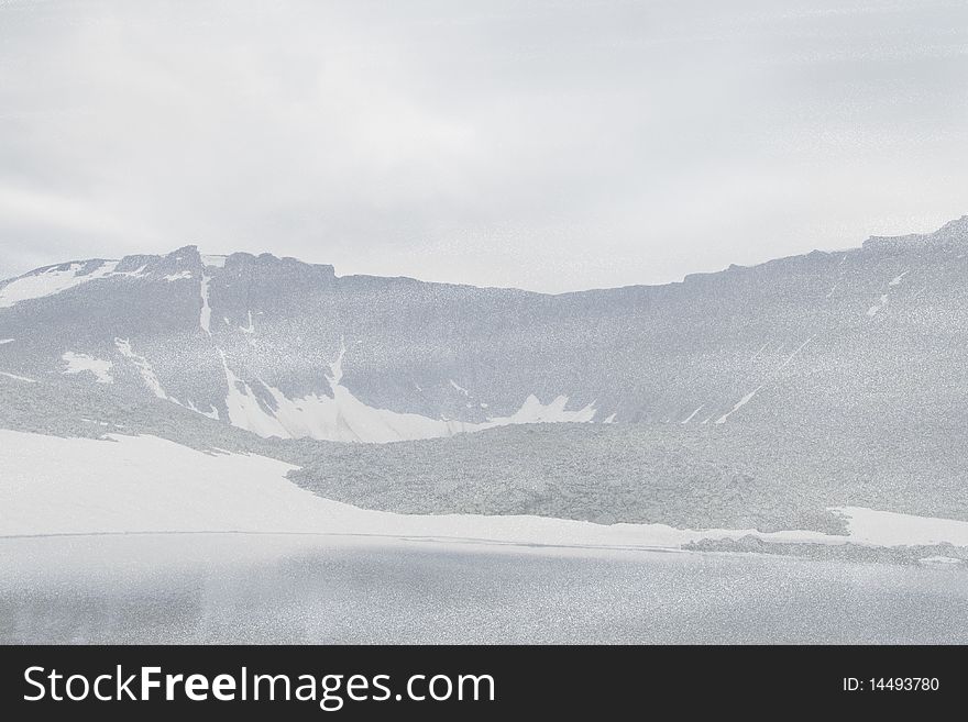 Snow blizzard in Ural mountains, northern Russia