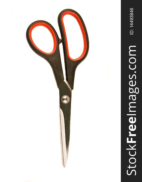 Scissors with red and black on white background. Scissors with red and black on white background