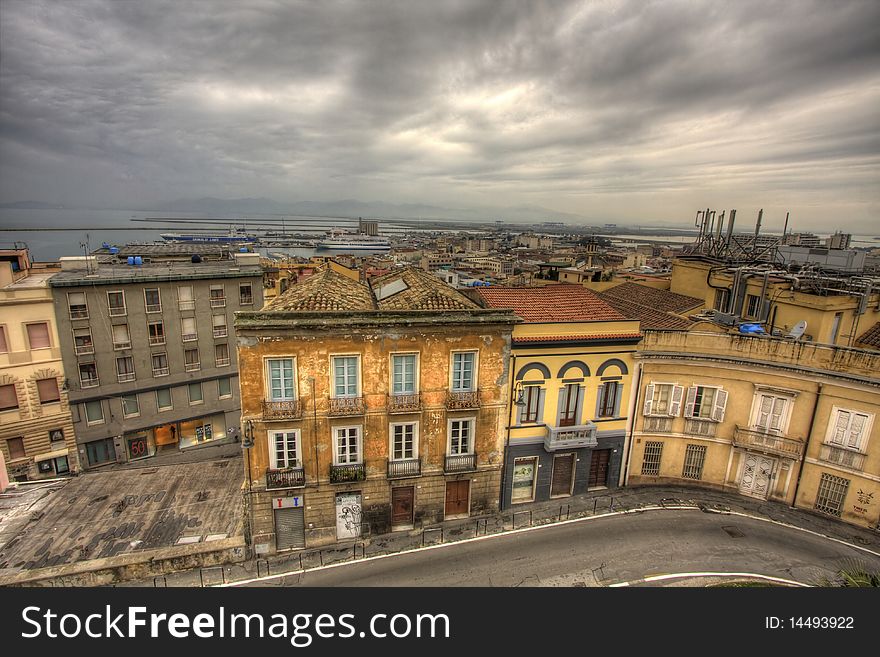 Port district scenary of european maritime city