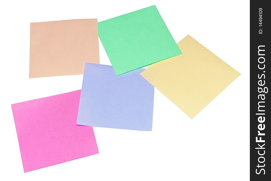 The sticky colour Note for data recording on white background. The sticky colour Note for data recording on white background