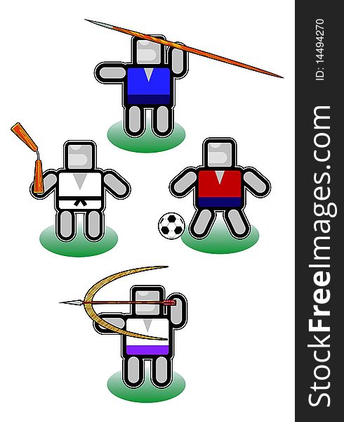 Sport signs of soccer, karate, bow and spear with abstract sportsmen. Sport signs of soccer, karate, bow and spear with abstract sportsmen.