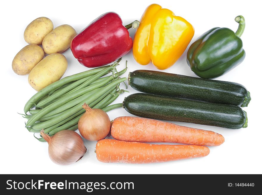 Mixed vegetables over white background
