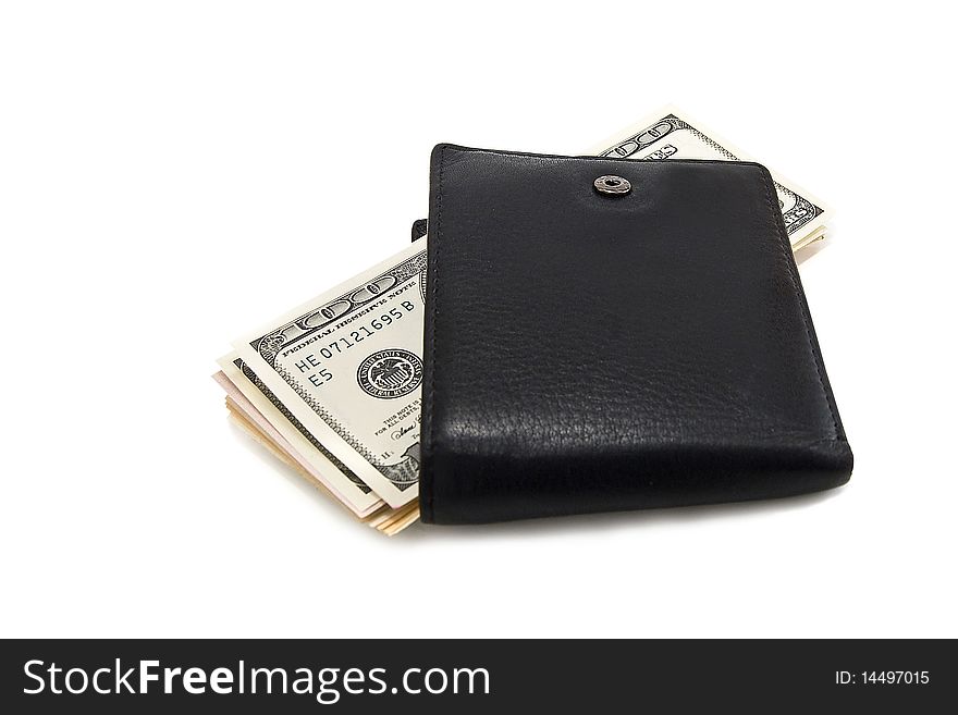 Dollar in the wallet on a white background