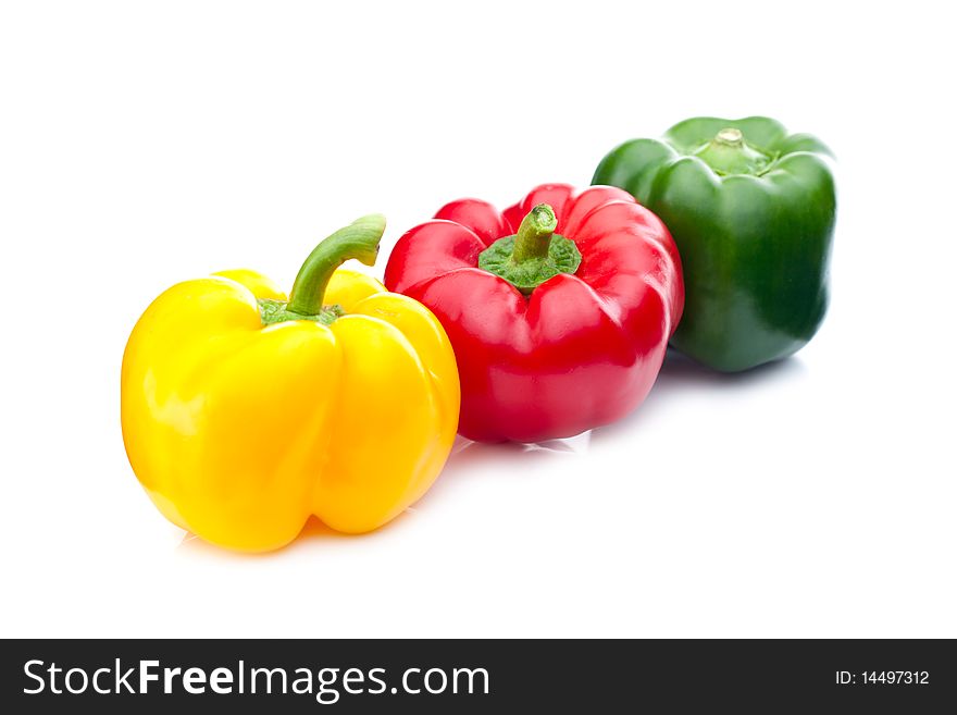 Isolated sweet yellow bell pepper (Capsicum annuum) on white background. Isolated sweet yellow bell pepper (Capsicum annuum) on white background.