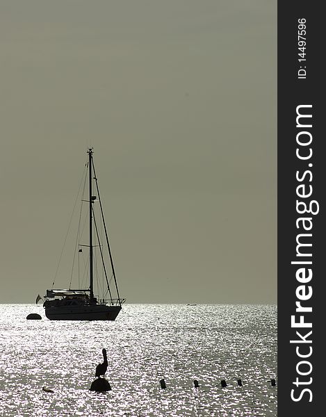 Sail boat in the ocean at Sunset in the Caribbean. Sail boat in the ocean at Sunset in the Caribbean