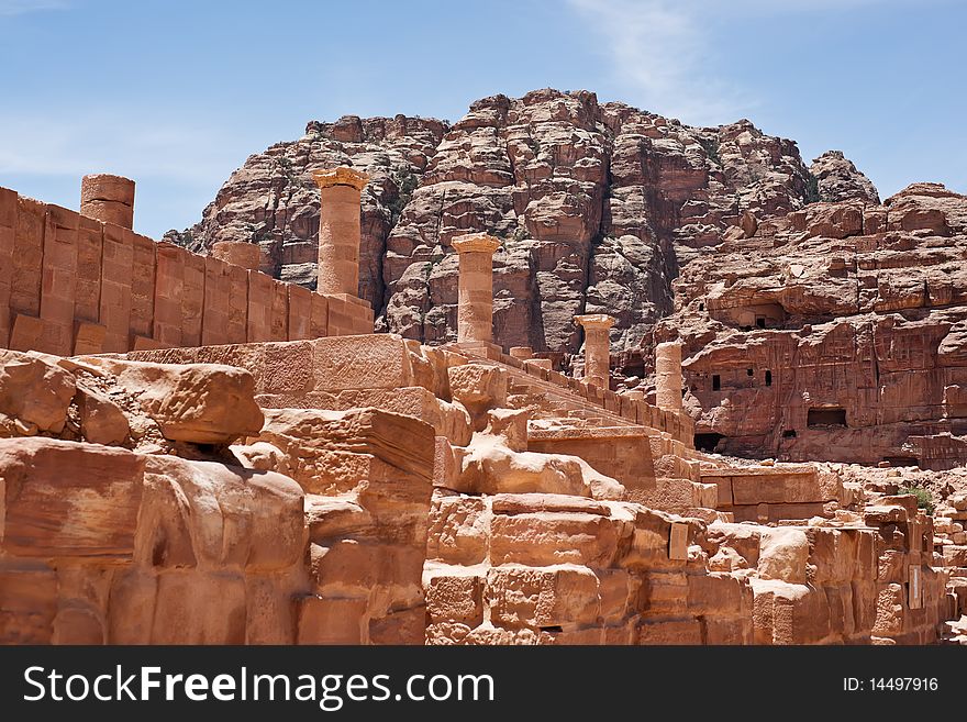 Main temple ruins in Petra, Jordan