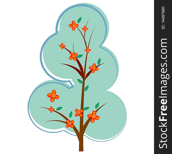 A vector illustration of a tree with orange flowers. A vector illustration of a tree with orange flowers
