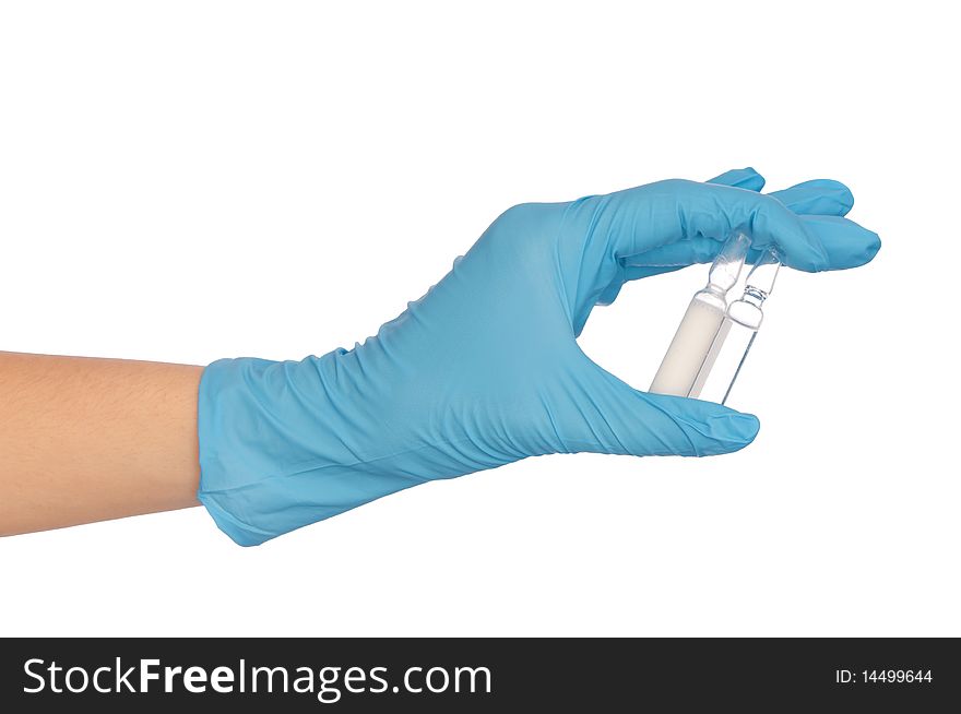 Laboratory assistant showing ampule for making a vaccination. Laboratory assistant showing ampule for making a vaccination