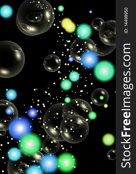Black background with soap bubbles and stains
