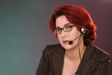 Girl With Headset At Work Stock Photos Girl With Headset At Work Stock Photos