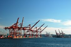 Red Ship Cranes Royalty Free Stock Photography Red Ship Cranes Royalty Free Stock Photography