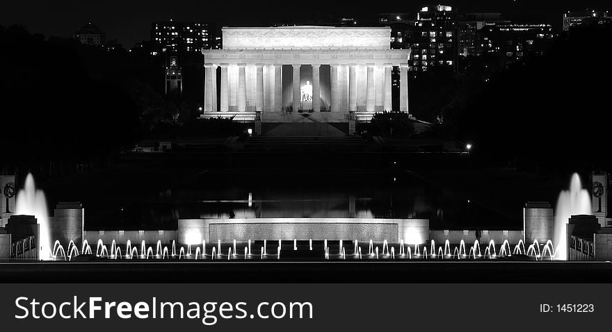 Lincoln memorial at night, black and white. Lincoln memorial at night, black and white