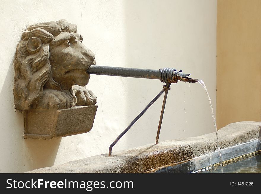 Old lions head in a fountain