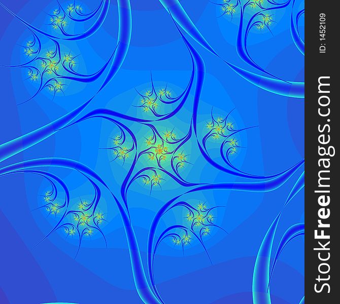 Blue flowered abstract background design of blue and yellow. Blue flowered abstract background design of blue and yellow
