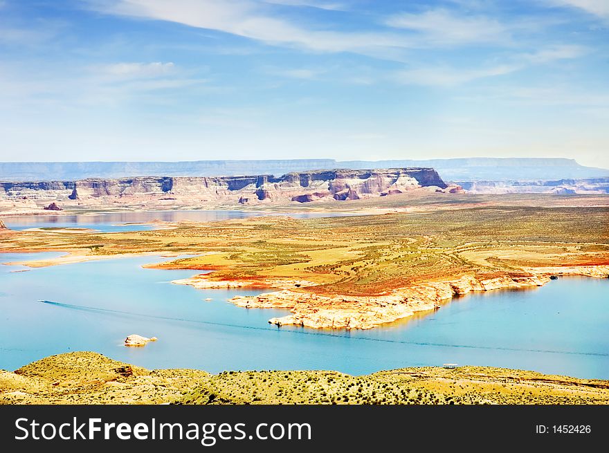 Scenic view of Lake Powell, near Page, Arizona. Navajo country. Scenic view of Lake Powell, near Page, Arizona. Navajo country.