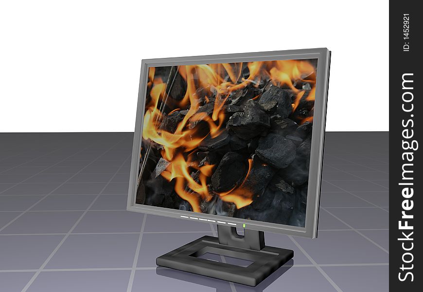 Rendered lcd monitor viewing fire picture. Rendered lcd monitor viewing fire picture
