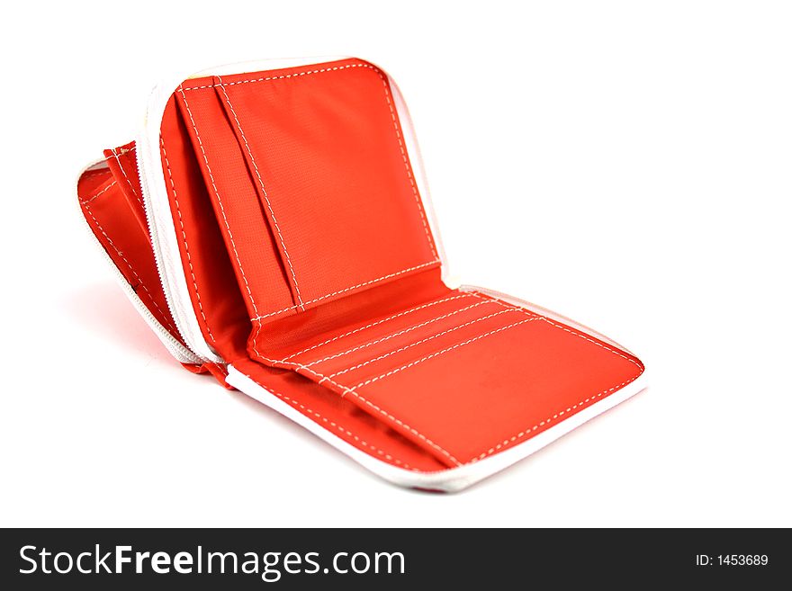 Open red wallet isolated on white