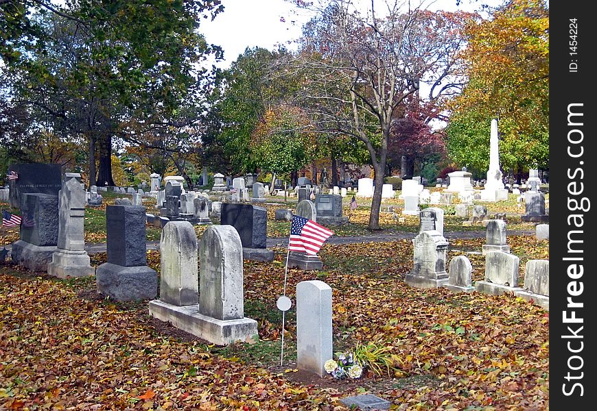 Large Cemetery on a Windy Autumn Day. Large Cemetery on a Windy Autumn Day