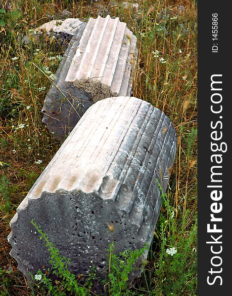 Remains of old roman abutment with fret and epitaph. Remains of old roman abutment with fret and epitaph.