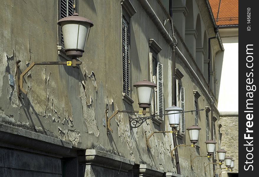 Classic lantern on an old european street